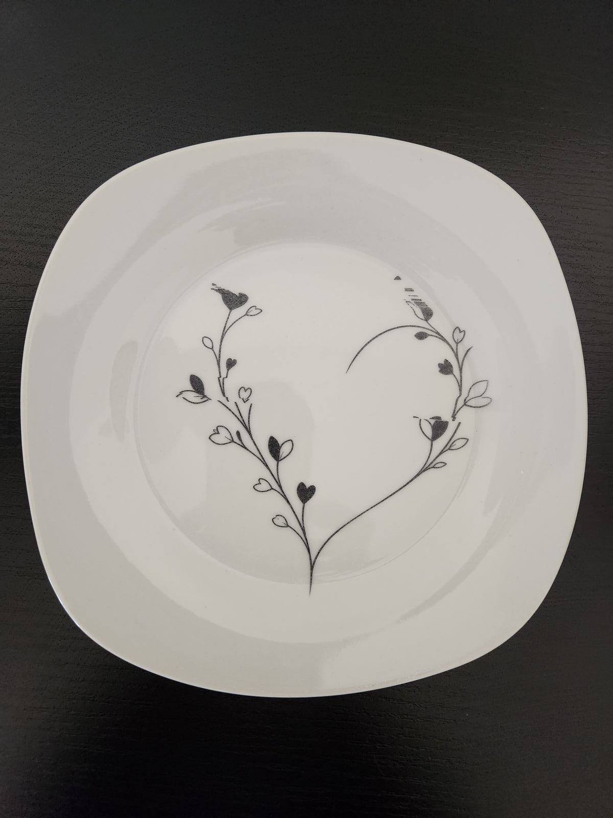 Botanical Heart Engraved Plate ~ One-of-a-Kind Ceramic Décor