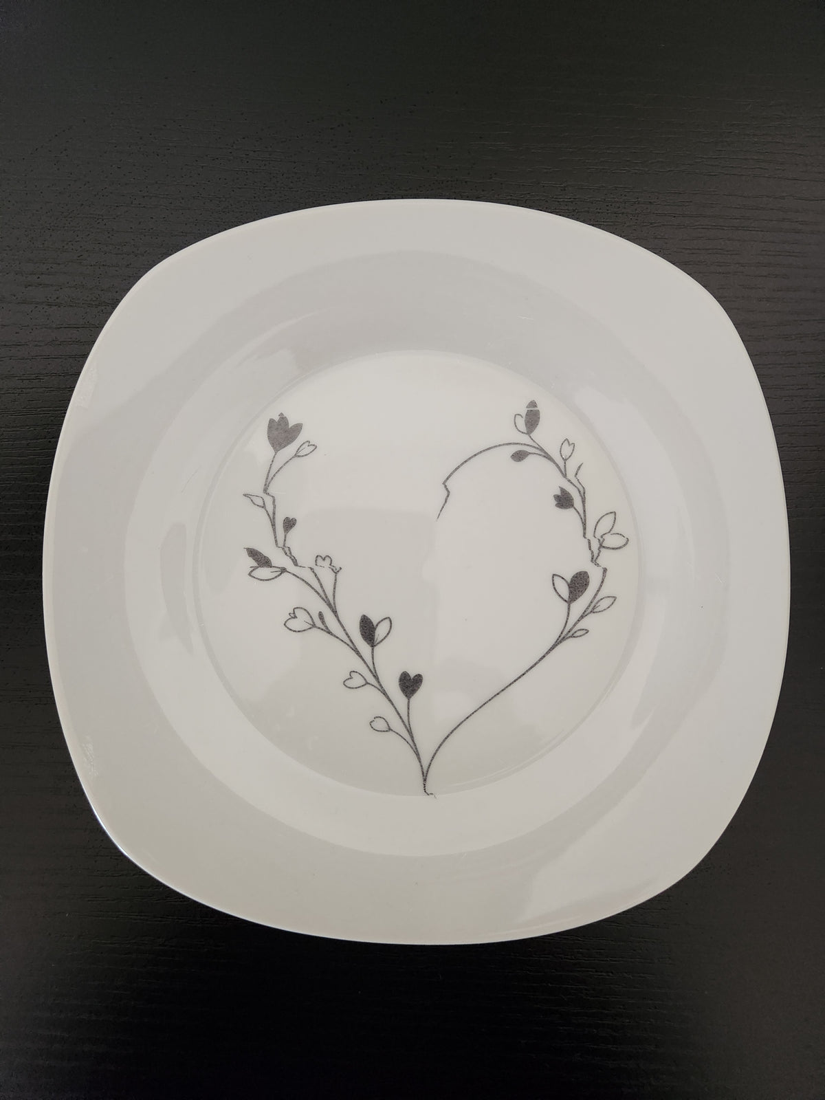 Botanical Heart Engraved Plate ~ One-of-a-Kind Ceramic Décor
