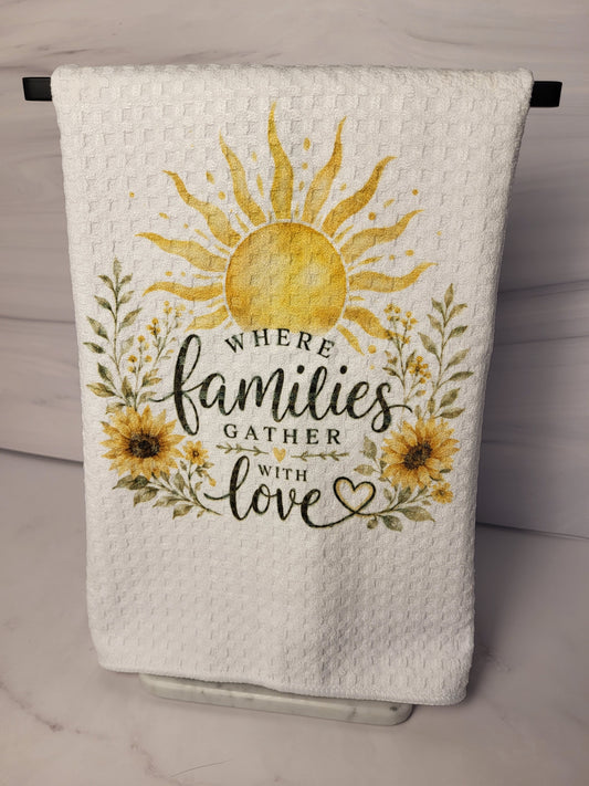 Families Gather Waffle Weave Kitchen Towel