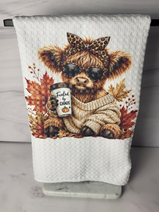 Cow Chaos Waffle Weave Kitchen Towel