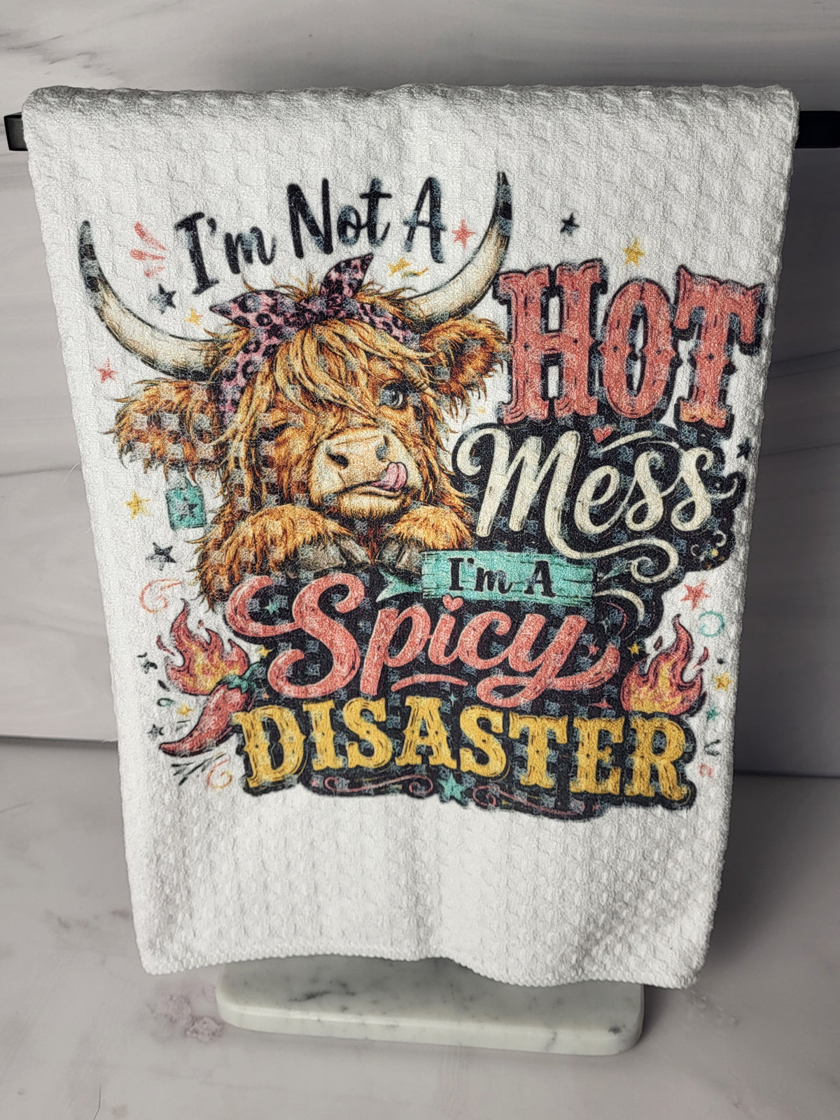 Spicy Cow Waffle Weave Kitchen Towel
