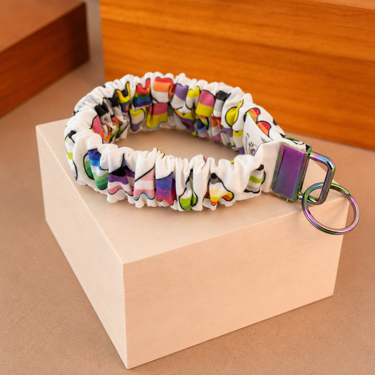 Scrunchie Wristlet Keychain ~ Pride Rainbow Hearts